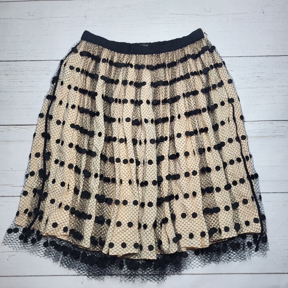 J. Crew Beige Tulle Midi Skirt with Black Polka Dot Overlay - Picture 3 of 9